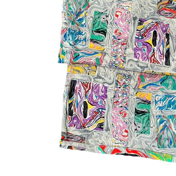 Vintage 80s Gray Rainbow Blue Pink Swirl Satin Scoop Neck Blouse size 10 / M - Picture 10 of 11